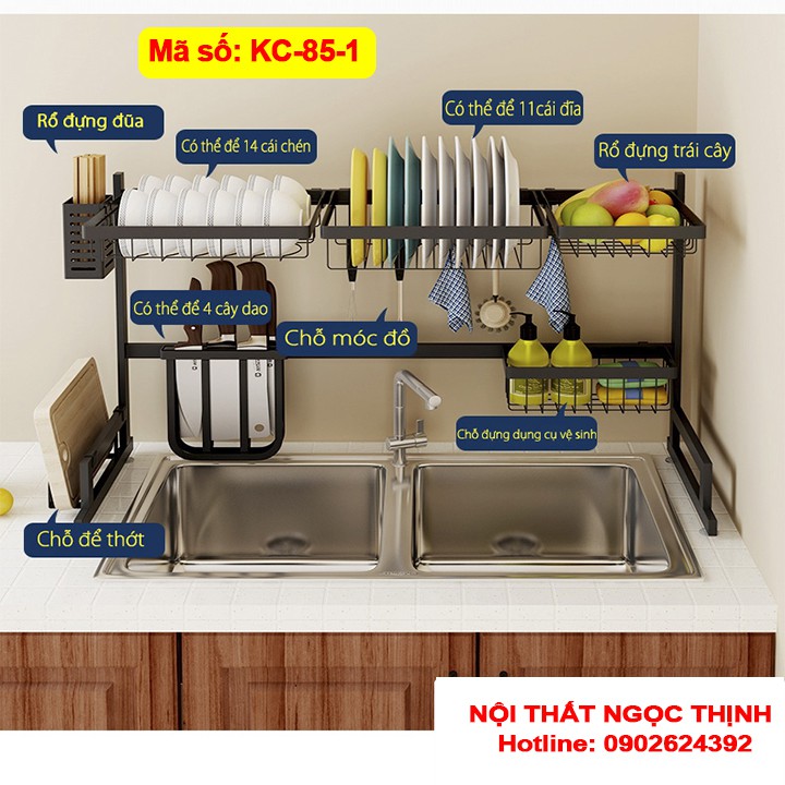 Kệ Chén Đa Năng INOX NANO ĐEN Dài 85cm - Khung Rời - Nội Thất Ngọc Thịnh